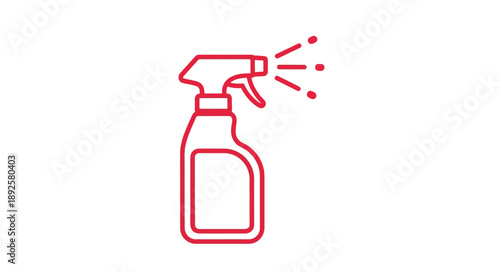 Red outline of a spray bottle emitting a fine mist of liquid