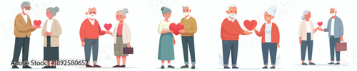 vector standing old couple giving whole heart to lover