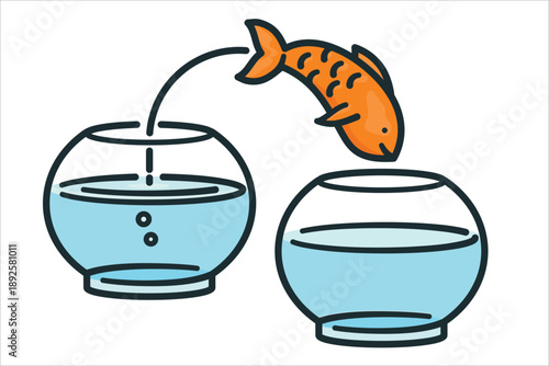 Goldfish jumping from one fish bowl into another