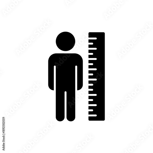 Human Height Measurement Icon with Ruler in Black