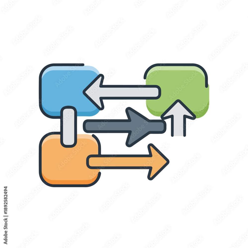 Obraz premium Colorful Data Transfer and Workflow Process Icon