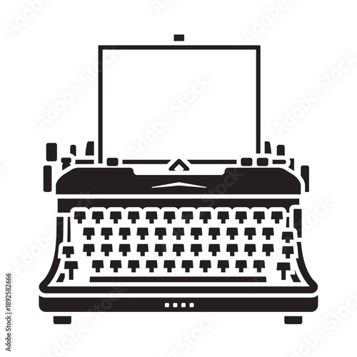 Retro typewriter with blank sheet of paper vector icon