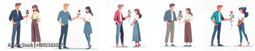 vector of a couple standing giving roses on Valentine's Day