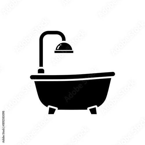 Clawfoot Bathtub with Shower Icon for Bathroom and Spa