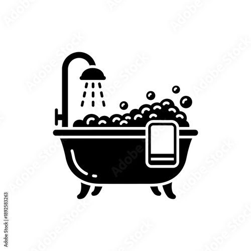 Clawfoot Bathtub with Foam and Shower Icon