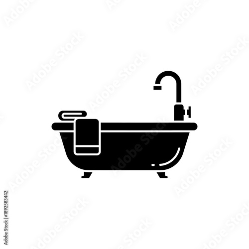 Claw-Foot Bathtub Icon with Faucet and Towel