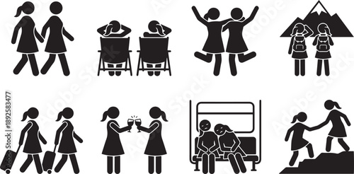 Friendship Travel Lifestyle Silhouette Icons