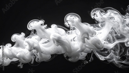Abstract grayscale image of swirling white fluid against a black background