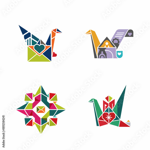 Origami Birds and Star Geometric Design with Symbols