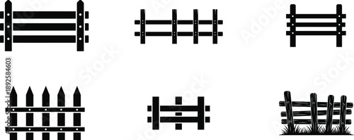 Collection of six different wooden fence designs