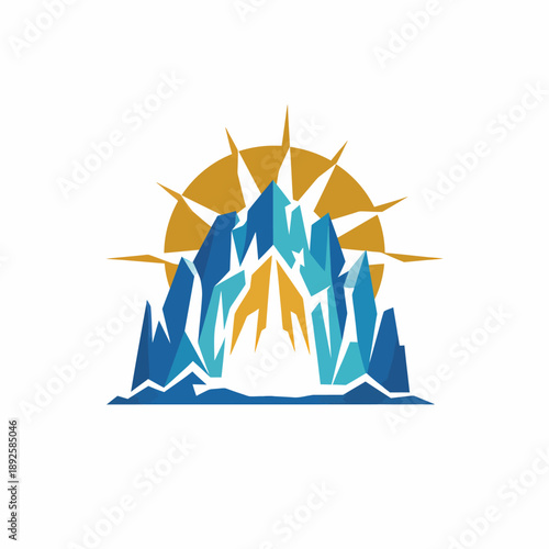 Abstract Mountain Peak with Sun Rays Logo