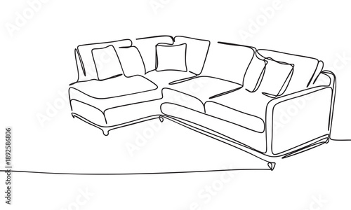 Continuous Line Drawing of a Modern Sectional Sofa