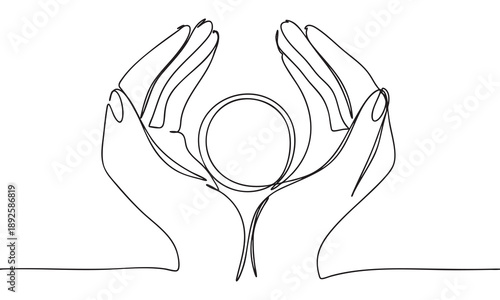 Continuous Line Art of Hands Cupping a Sphere