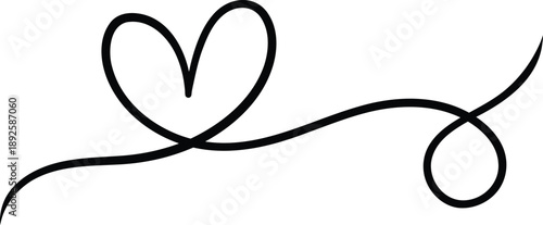 Elegant sophisticated heart line art, vector valentine banner, isolated decorative minimalist ornament