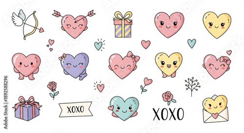 Cute cartoon hearts and gifts for Valentine's Day celebration