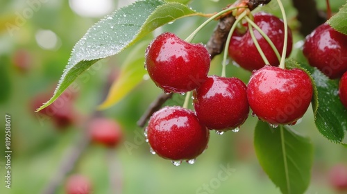 Wallpaper Mural Close Up Image Of Ripe Red Cherries On A Branch Torontodigital.ca