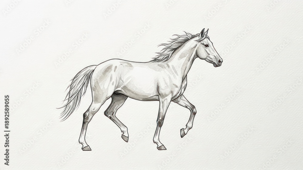 Fototapeta premium Horse drawing sketch, elegant black and white illustration with copy space
