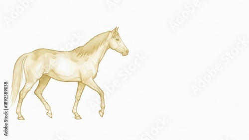 Horse drawing, hand-drawn watercolor sketch with ample copy space on white background
