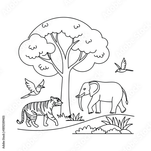 Elegant line art of endangered animals forming the shape of the Earth, minimal strokes, eco-friendly concept, World Wildlife Day illustration.