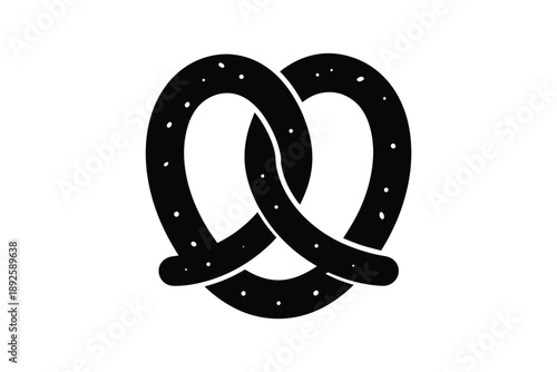 Pretzel silhouette with salt grains icon isolated on white background for bakery snack or food logo design use