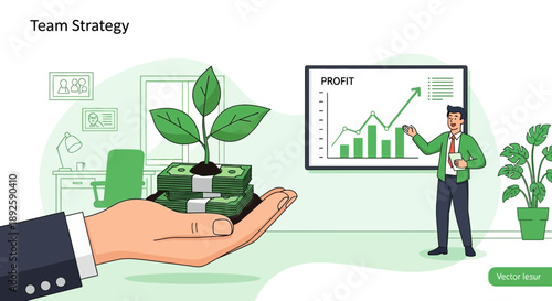 Investment Growth Strategy Hand Holding Money with Plant Business Presentation.