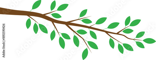 Minimalist Vector Illustration of a Brown Tree Branch with Vibrant Green LeavesMinimalist Vector Illustration of a Brown Tree Branch with Vibrant Green Leaves
