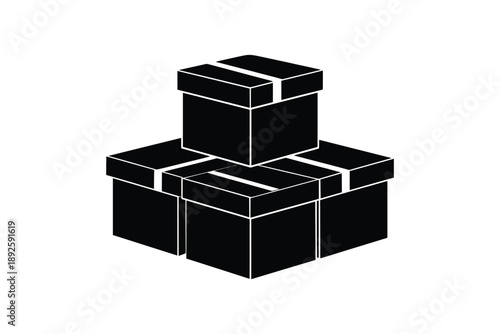 Black silhouette of stacked cardboard boxes, shipping and storage concept on a white background, delivery package