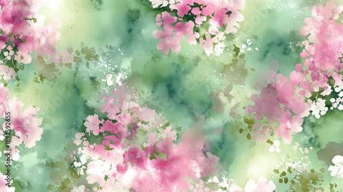 Pink and Green Flowers Cute Illustration Background