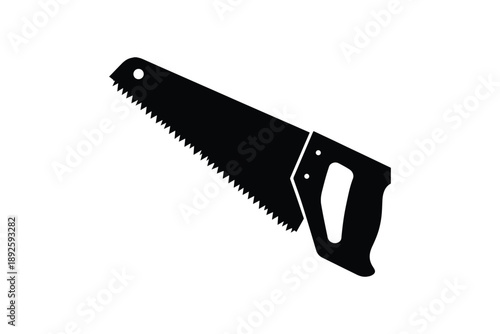 Black hand saw silhouette tool for woodworking carpentry and construction projects isolated on white background