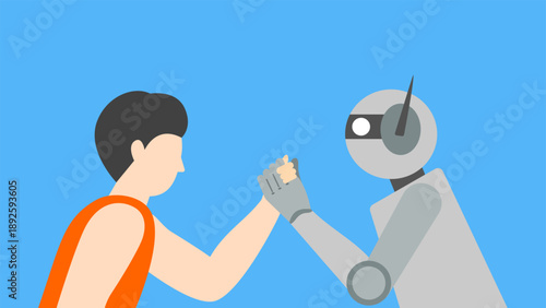 Human and robot hands together, vector illustration design. A collaboration between humans and robot concept.