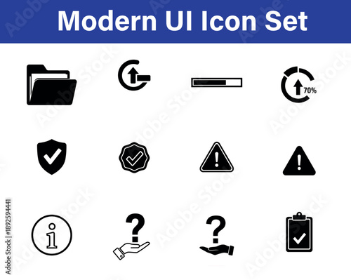 Modern ui icon set for user interface design with folders checkmarks warnings and info symbols