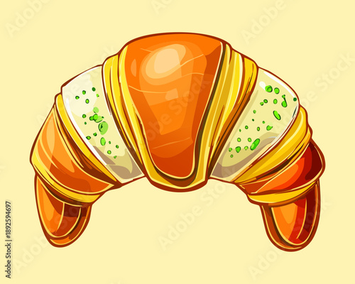 Classic golden brown croissant pastry with flaky crust for traditional french breakfast bakery shop menu snack - Vector Illustration