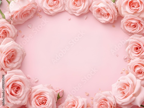 Wallpaper Mural Pink Roses Frame. Valentine’s Day Pink Roses Background with Copy Space.  Torontodigital.ca