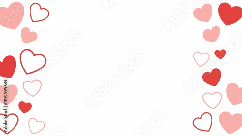 Heart Border with Red and Pink Hearts on White Background