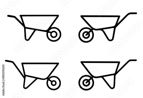 4 wheelbarrow outline icons, for coloring