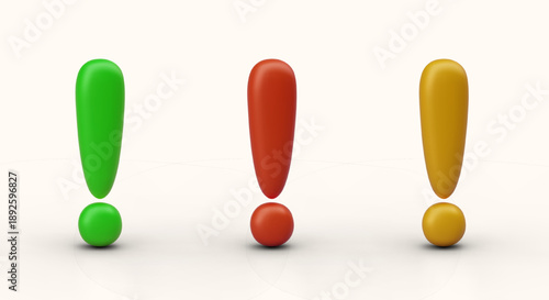 Set of bright exclamation marks of different colors. Vector realistic templates for creative web communication concepts. Commercial element for design of response, announcement, warning