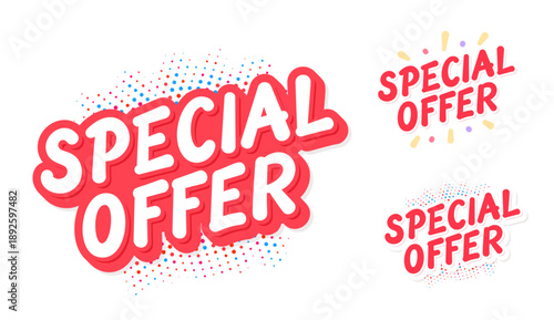 Special Offer vector red lettering sticker set