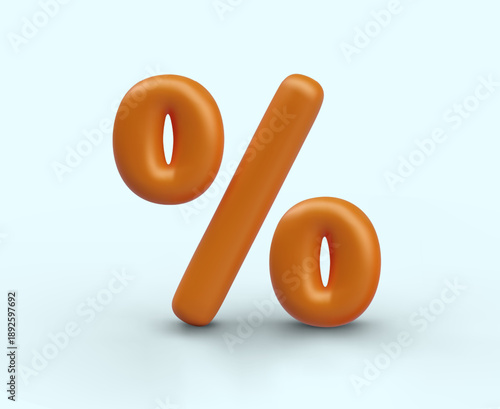 Copper 3D percent sign on blue background. Interest, fee. Concept of mathematical operation. Product discount, promotional offer, sale. Vector template