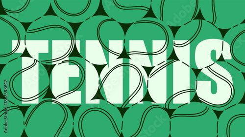 Creative flat vector background featuring a seamless pattern of green tennis balls with bold typography text overlay. suitable for posters, banners, social media, branding, event promotion, wallpapers