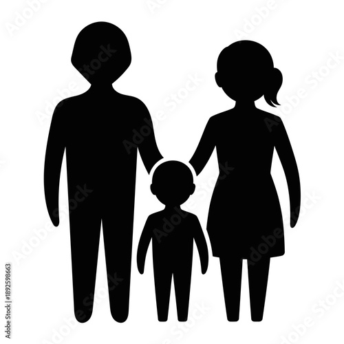Silhouette of a family with one child on a white background parents daughter