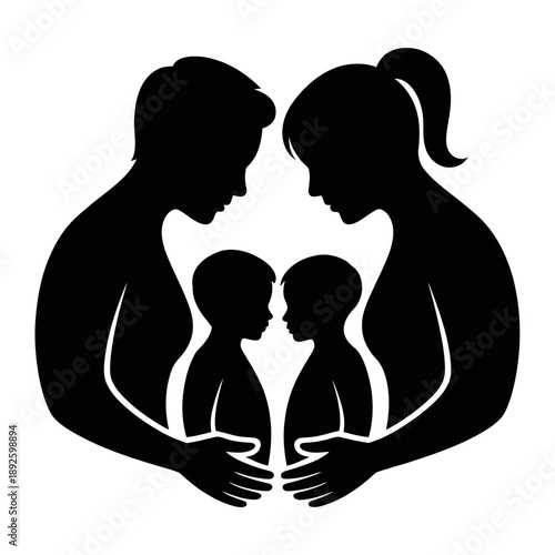 Family Silhouette Embracing Two Children parents embrace