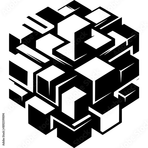 Abstract Cubist Design: A striking geometric design, comprised of interconnected blocks and shapes. The interplay of light and shadow creates a dynamic composition.