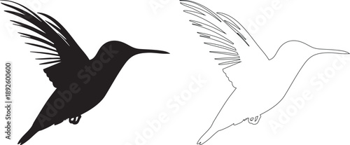 Black and white hummingbird silhouettes in flight