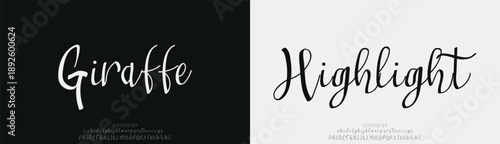 Giraffe Highlight, Script font alphabet uppercase lowercase and number. Classic lettering minimal fashion designs. Typography modern serif fonts regular decorative vintage concept. Vector illustration