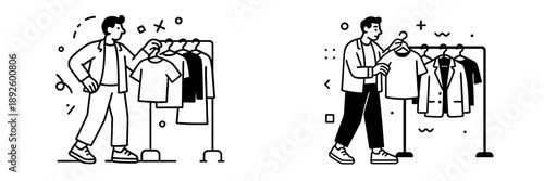 Clothing store shopping experience with customers choosing outfits