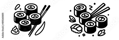 Creative vector illustration of sushi rolls with chopsticks
