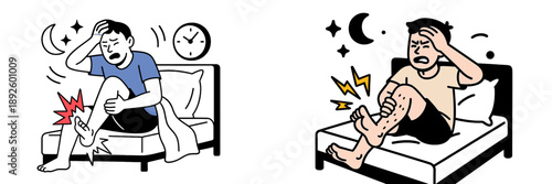 Illustration of a person experiencing leg pain at night