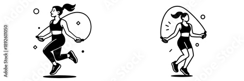 Jump rope workout illustration featuring active woman in sporty outfit