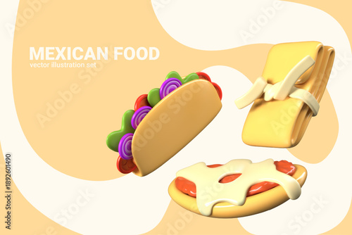 Set of Mexican dishes with tortilla. Tacos, tamales, gorditas