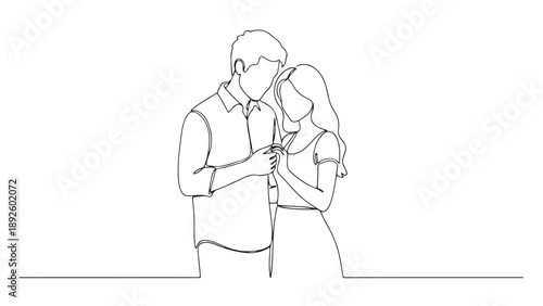 Romantic Couple Holding Hands in a Minimalist Line Art Style, Symbolizing Love and Connection